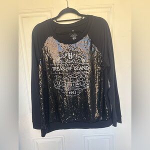 Treasure Island Las Vegas 1993. Womens  Black Bling T-Shirt Top/ Logo Size XL